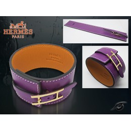 Hermes Fleuron Large Leather Purple Bracelet With Gold